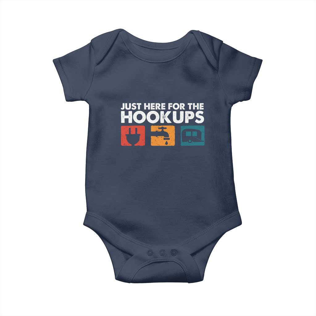 Camping RV Baby Onesie Funny Just Here for The Hookups Caravan Motorhome TS10 Navy Print Your Wear