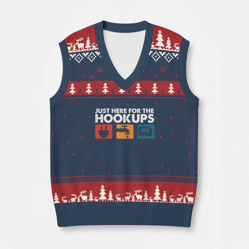 Camping RV V-Neck Knit Sweater Vest Funny Just Here for The Hookups Caravan Motorhome TS10 Navy Red Print Your Wear