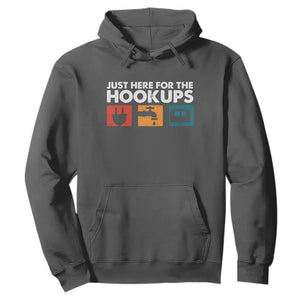 Camping RV Hoodie Funny Just Here for The Hookups Caravan Motorhome TS10 Dark Heather Print Your Wear