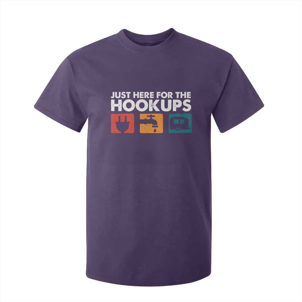 Camping RV T Shirt For Kid Funny Just Here for The Hookups Caravan Motorhome TS10 Purple Print Your Wear