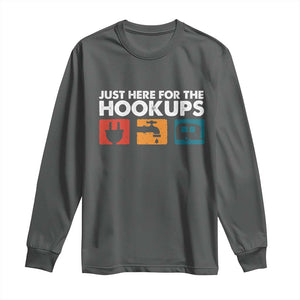 Camping RV Long Sleeve Shirt Funny Just Here for The Hookups Caravan Motorhome TS10 Dark Heather Print Your Wear