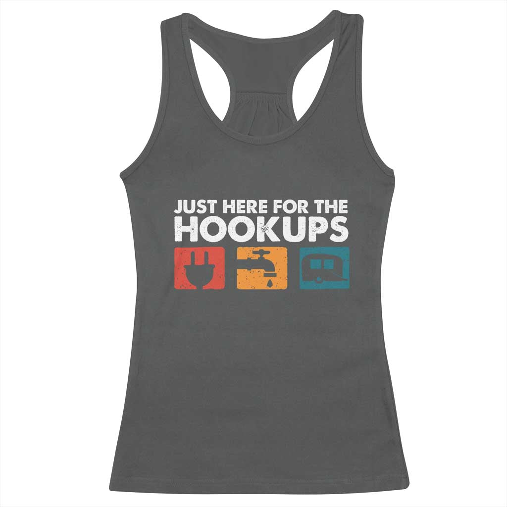 Camping RV Racerback Tank Top Funny Just Here for The Hookups Caravan Motorhome TS10 Dark Heather Print Your Wear