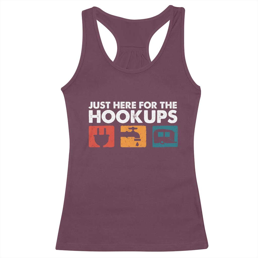 Camping RV Racerback Tank Top Funny Just Here for The Hookups Caravan Motorhome TS10 Maroon Print Your Wear