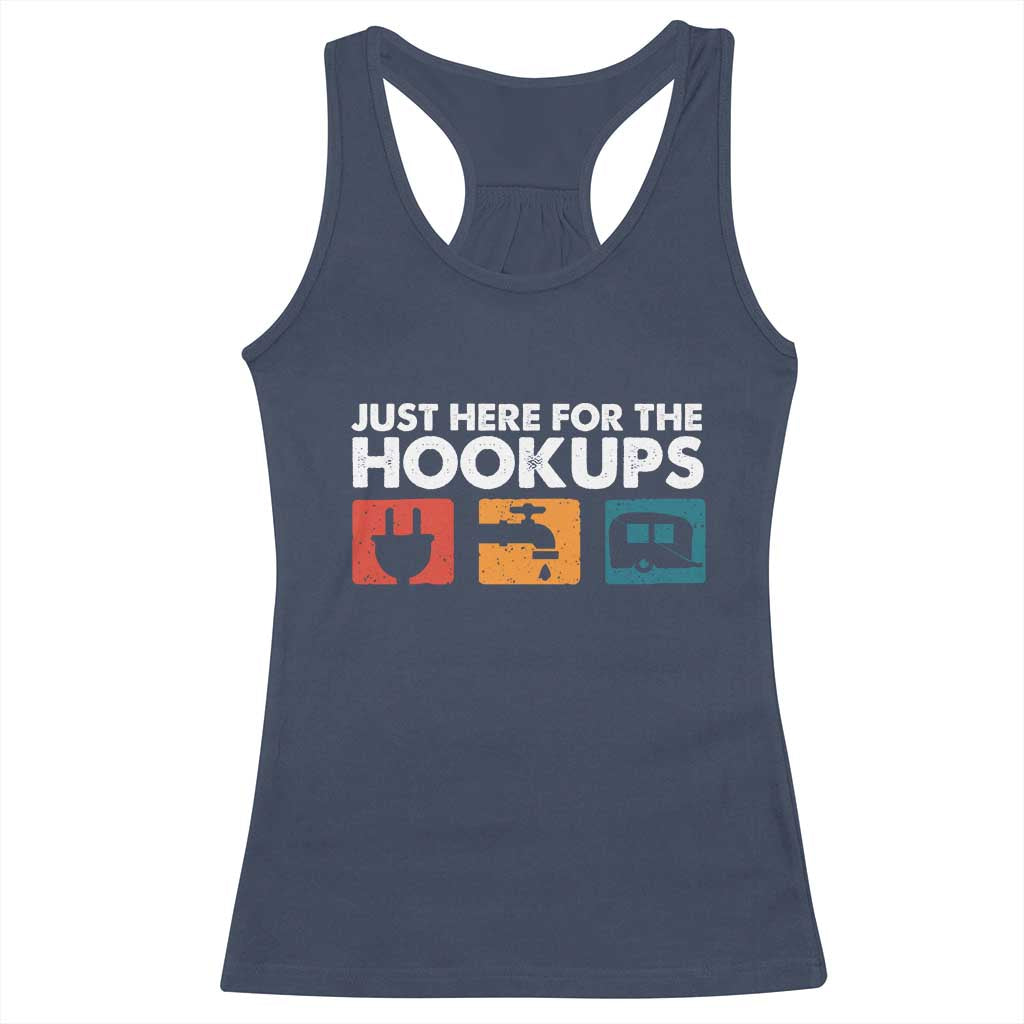 Camping RV Racerback Tank Top Funny Just Here for The Hookups Caravan Motorhome TS10 Navy Print Your Wear
