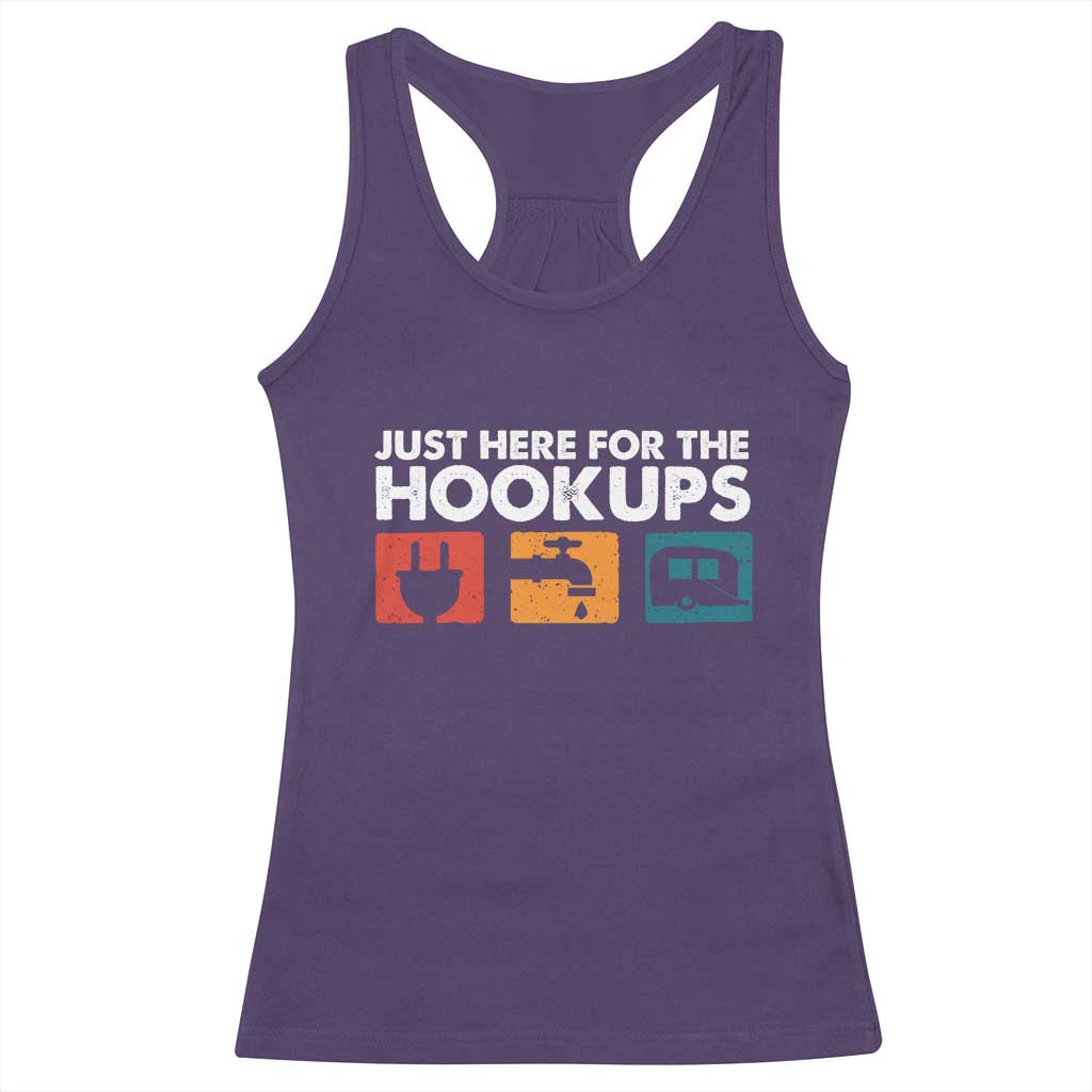 Camping RV Racerback Tank Top Funny Just Here for The Hookups Caravan Motorhome TS10 Purple Print Your Wear
