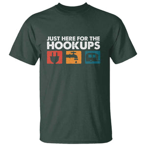 Camping RV T Shirt Funny Just Here for The Hookups Caravan Motorhome TS10 Dark Forest Green Print Your Wear
