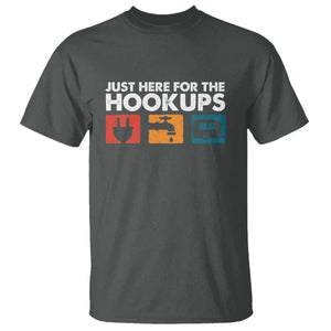 Camping RV T Shirt Funny Just Here for The Hookups Caravan Motorhome TS10 Dark Heather Print Your Wear