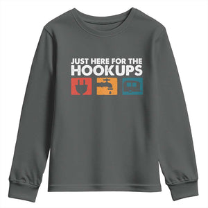 Camping RV Youth Sweatshirt Funny Just Here for The Hookups Caravan Motorhome TS10 Dark Heather Print Your Wear