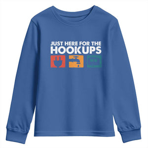 Camping RV Youth Sweatshirt Funny Just Here for The Hookups Caravan Motorhome TS10 Royal Blue Print Your Wear