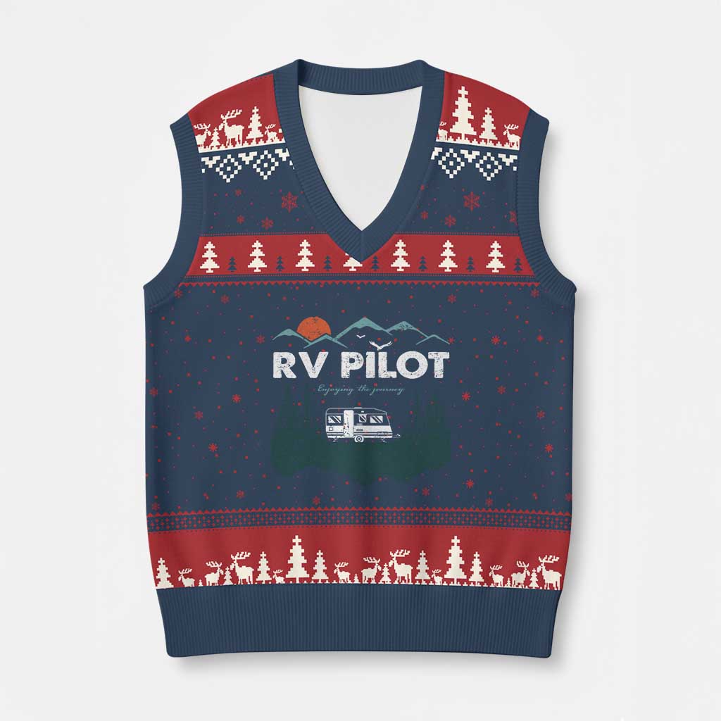 RV Pilot Camping V-Neck Knit Sweater Vest Retro Motorhome Travel Vacation Gift TS10 Navy Red Print Your Wear