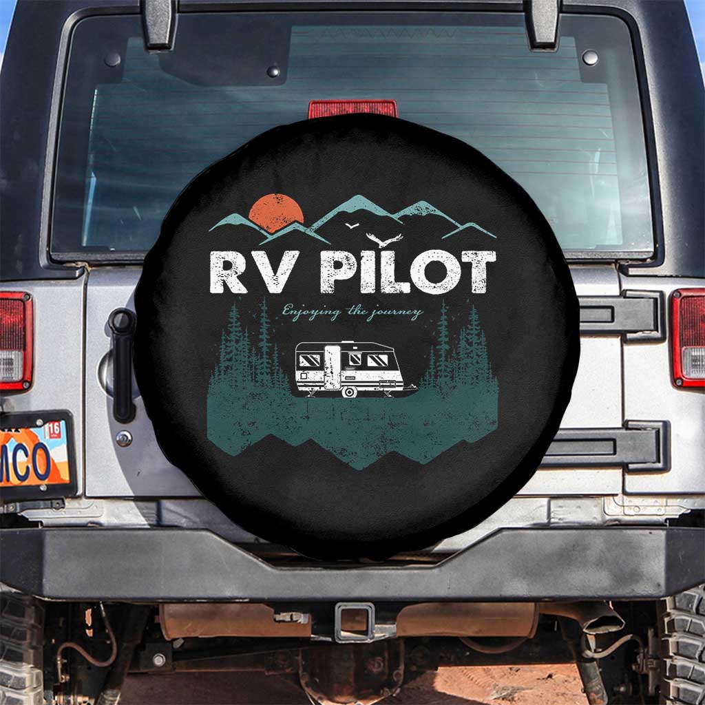 RV Pilot Camping Spare Tire Cover Retro Motorhome Travel Vacation Gift TS10 No hole Black Print Your Wear
