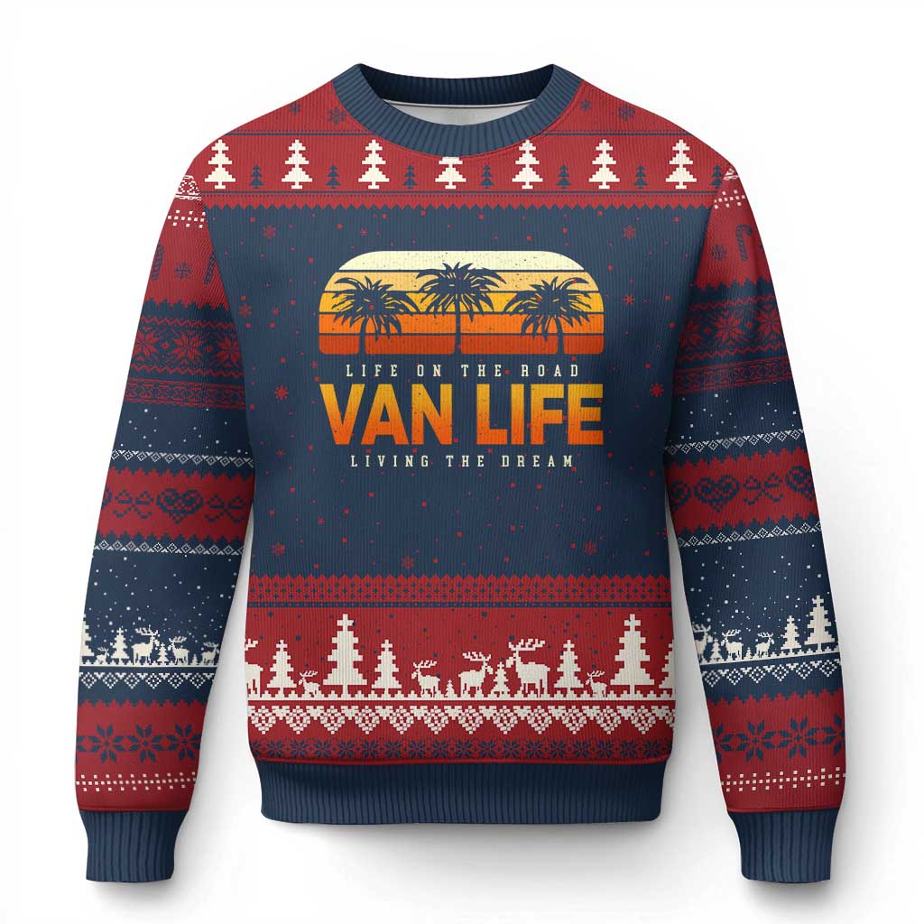 Van Life Ugly Christmas Sweater Retro Camping RV Motorhome Travel Vacation Gift TS10 Navy Red Print Your Wear