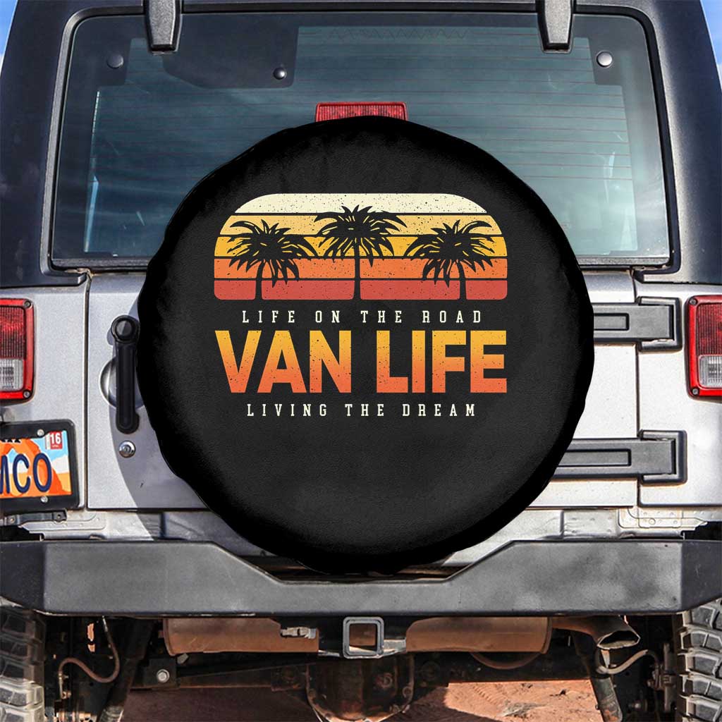 Van Life Spare Tire Cover Retro Camping RV Motorhome Travel Vacation Gift TS10 No hole Black Print Your Wear