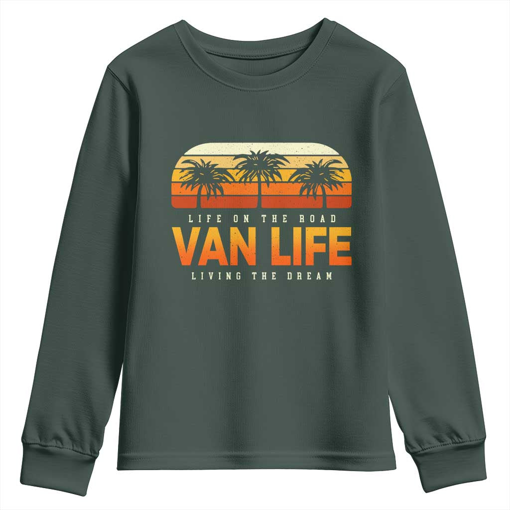 Van Life Youth Sweatshirt Retro Camping RV Motorhome Travel Vacation Gift TS10 Dark Forest Green Print Your Wear