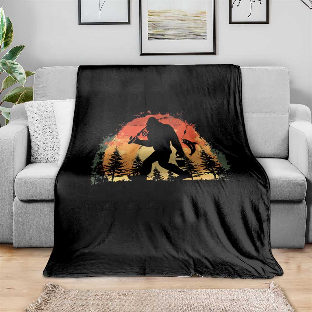 Bigfoot Fishing Throw Blanket Funny Retro Sasquatch Fisherman Dad TS10 Print Your Wear