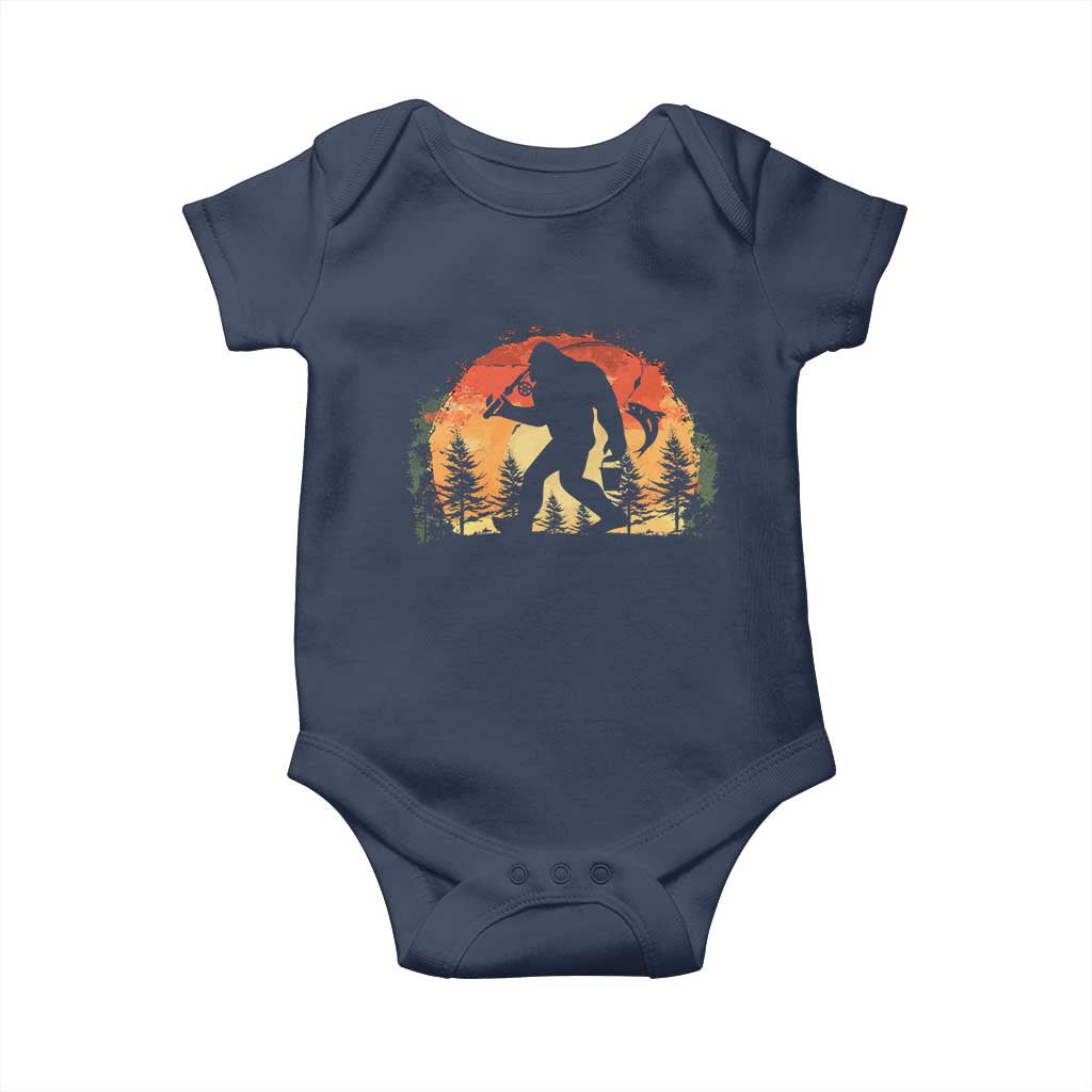 Bigfoot Fishing Baby Onesie Funny Retro Sasquatch Fisherman Dad TS10 Navy Print Your Wear