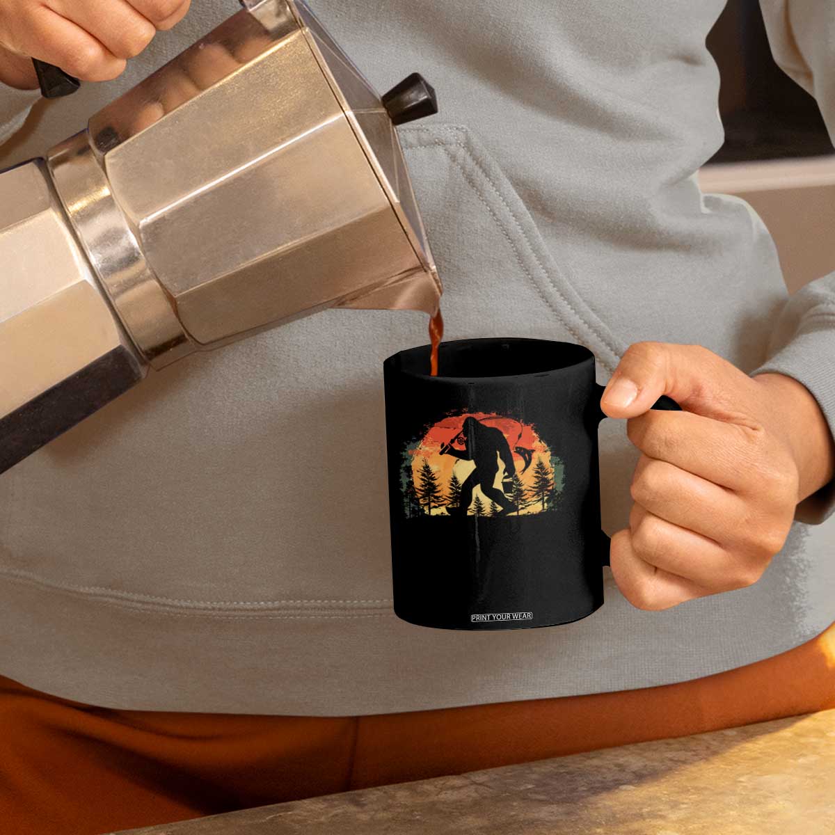 Bigfoot Fishing Coffee Mug Funny Retro Sasquatch Fisherman Dad TS10 Print Your Wear