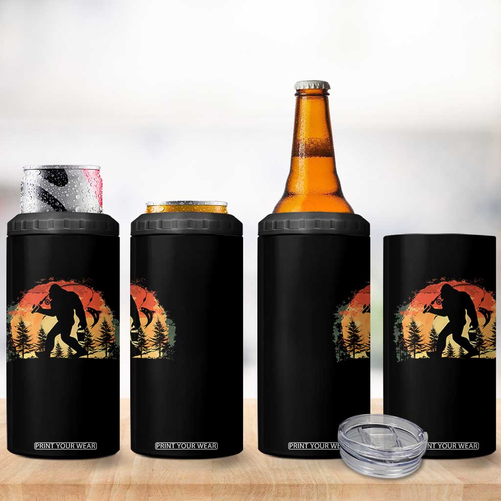 Bigfoot Fishing 4 in 1 Can Cooler Tumbler Funny Retro Sasquatch Fisherman Dad TS10 Print Your Wear