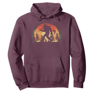 Bigfoot Fishing Hoodie Funny Retro Sasquatch Fisherman Dad TS10 Maroon Print Your Wear