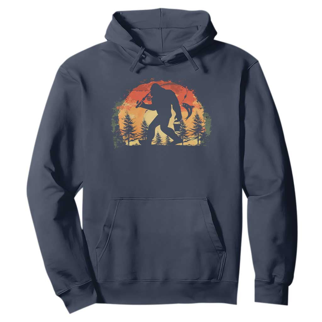 Bigfoot Fishing Hoodie Funny Retro Sasquatch Fisherman Dad TS10 Navy Print Your Wear