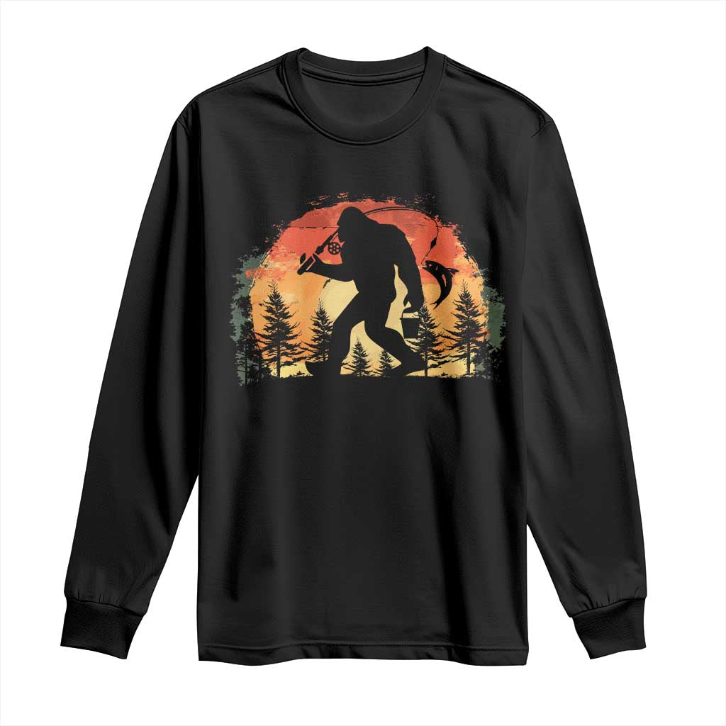 Bigfoot Fishing Long Sleeve Shirt Funny Retro Sasquatch Fisherman Dad TS10 Black Print Your Wear