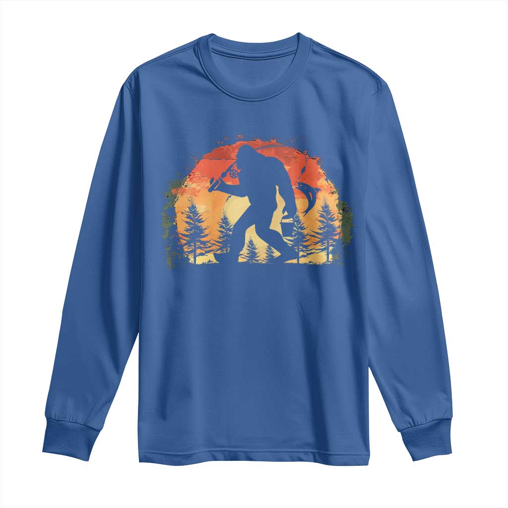 Bigfoot Fishing Long Sleeve Shirt Funny Retro Sasquatch Fisherman Dad TS10 Royal Blue Print Your Wear