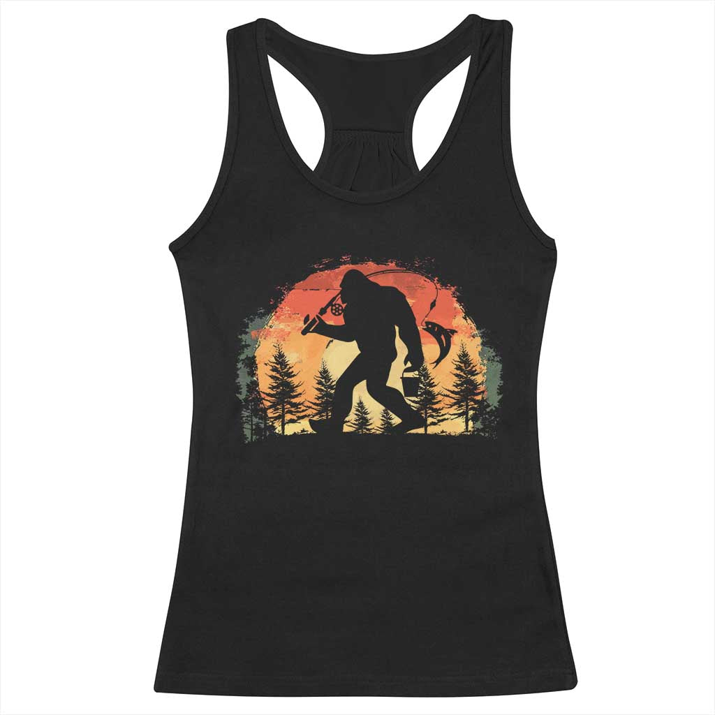 Bigfoot Fishing Racerback Tank Top Funny Retro Sasquatch Fisherman Dad TS10 Black Print Your Wear