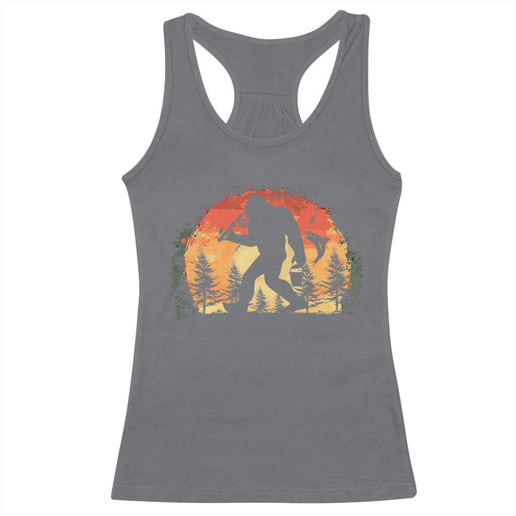 Bigfoot Fishing Racerback Tank Top Funny Retro Sasquatch Fisherman Dad TS10 Charcoal Print Your Wear