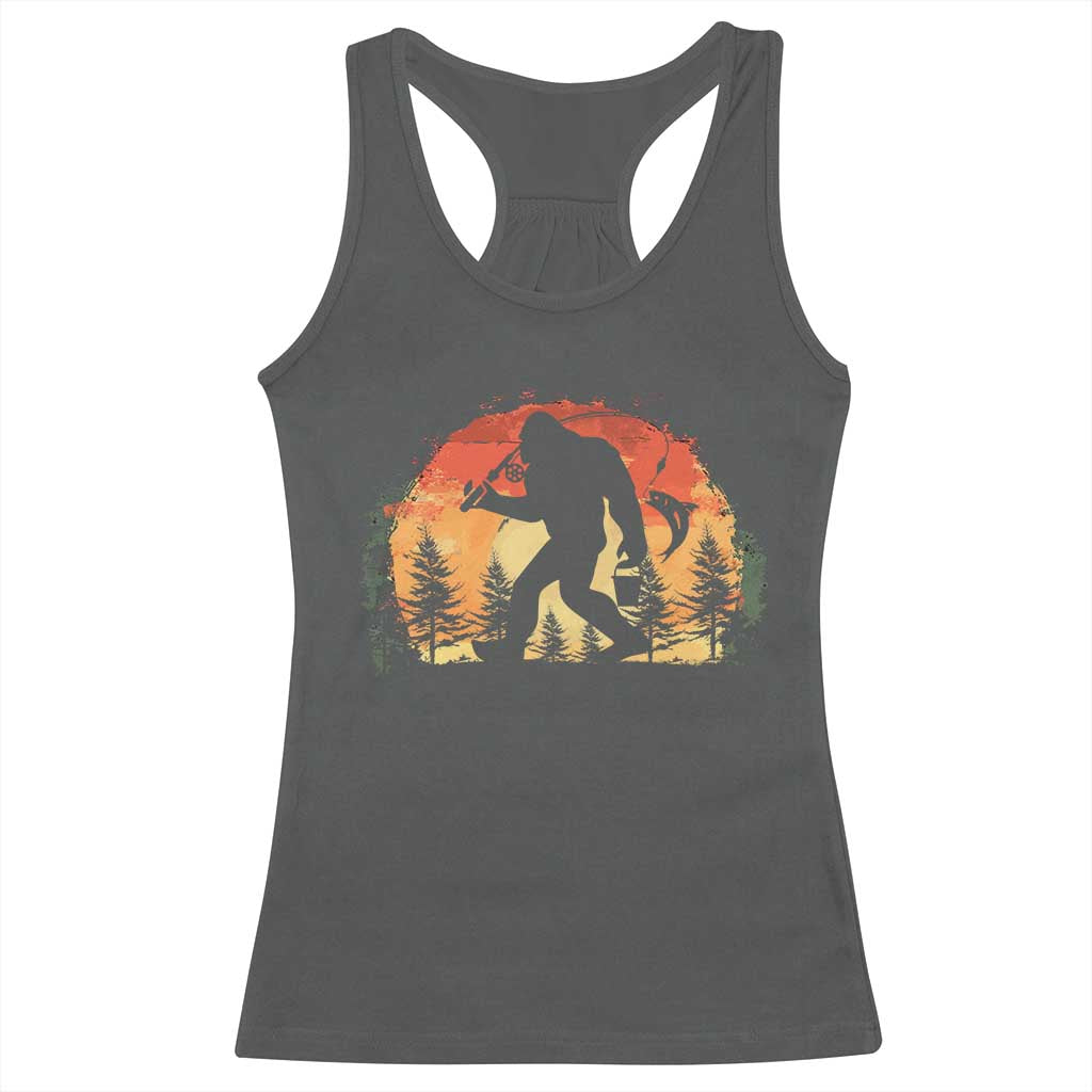 Bigfoot Fishing Racerback Tank Top Funny Retro Sasquatch Fisherman Dad TS10 Dark Heather Print Your Wear