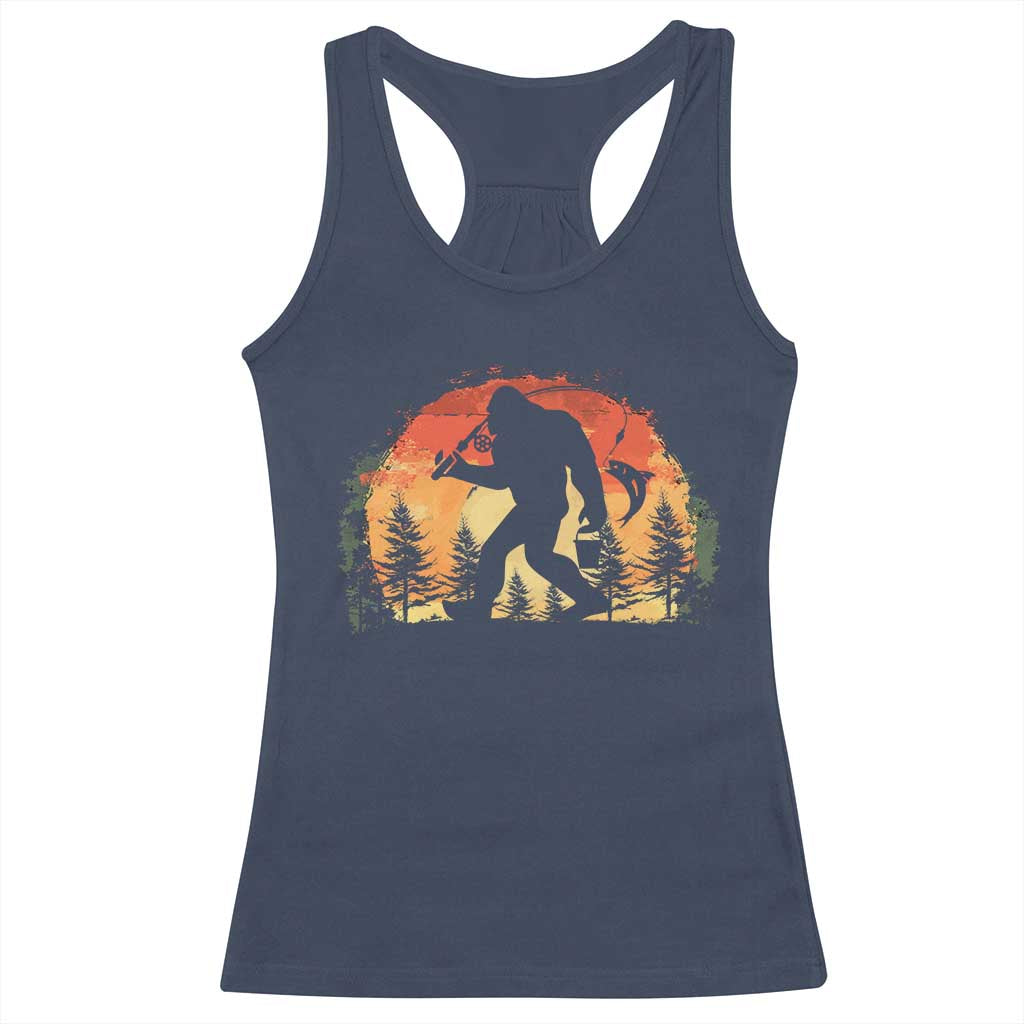 Bigfoot Fishing Racerback Tank Top Funny Retro Sasquatch Fisherman Dad TS10 Navy Print Your Wear