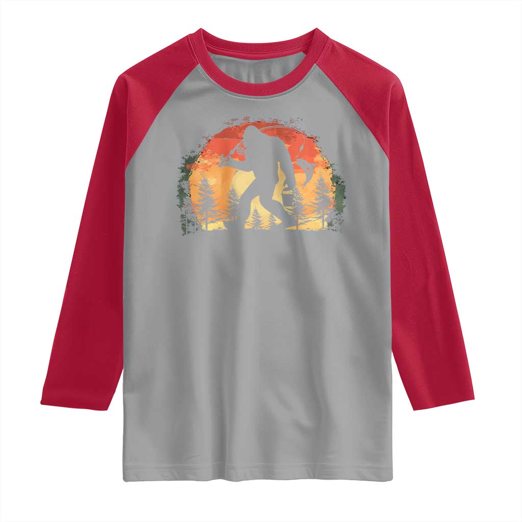 Bigfoot Fishing Raglan Shirt Funny Retro Sasquatch Fisherman Dad TS10 Sport Gray Red Print Your Wear