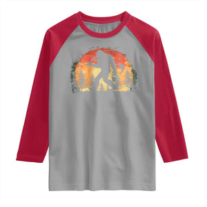 Bigfoot Fishing Raglan Shirt Funny Retro Sasquatch Fisherman Dad TS10 Sport Gray Red Print Your Wear
