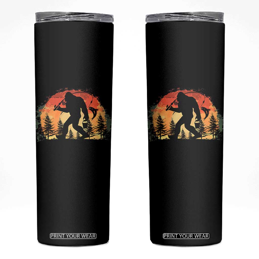 Bigfoot Fishing Skinny Tumbler Funny Retro Sasquatch Fisherman Dad TS10 Black Print Your Wear