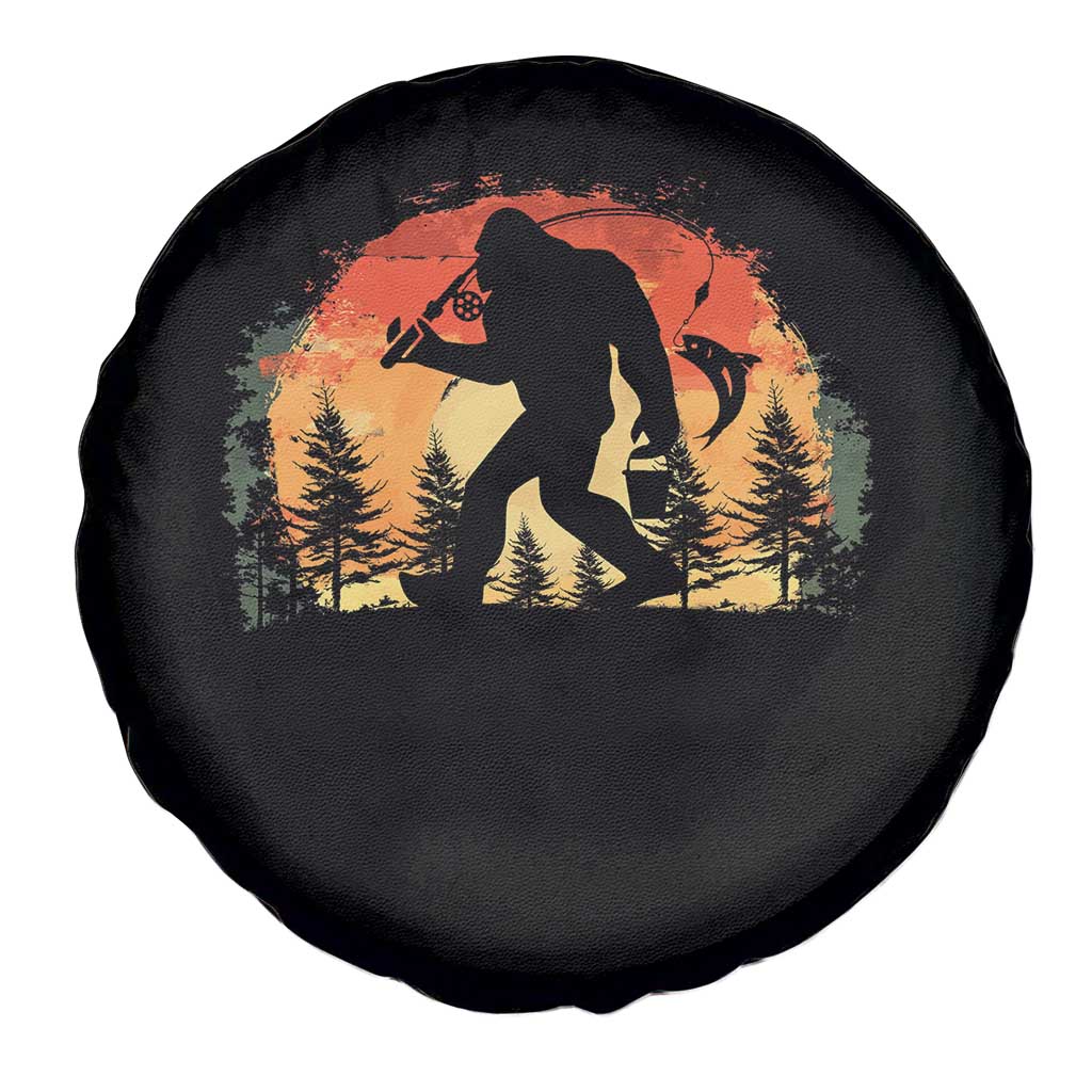 Bigfoot Fishing Spare Tire Cover Funny Retro Sasquatch Fisherman Dad TS10 Print Your Wear