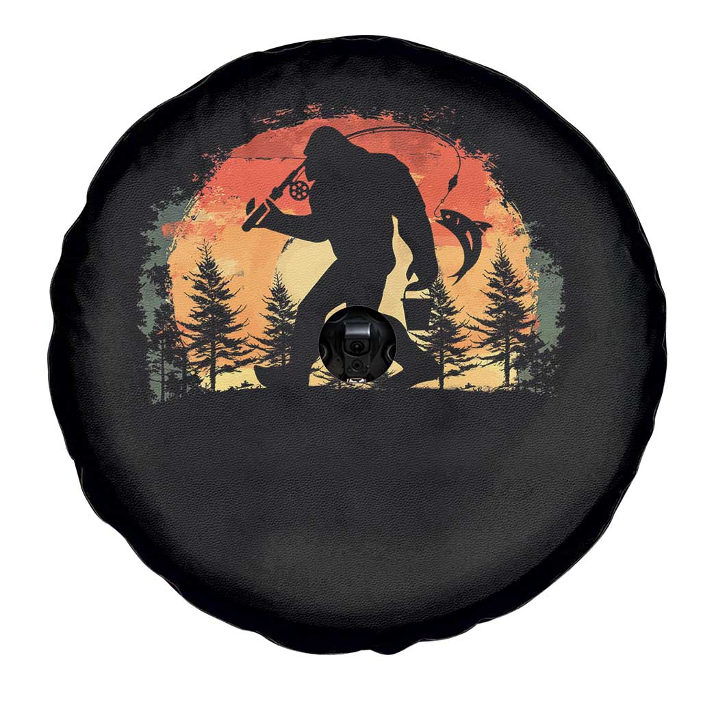 Bigfoot Fishing Spare Tire Cover Funny Retro Sasquatch Fisherman Dad TS10 Print Your Wear