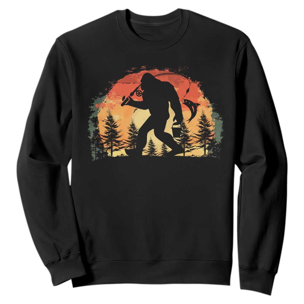 Bigfoot Fishing Sweatshirt Funny Retro Sasquatch Fisherman Dad TS10 Black Print Your Wear