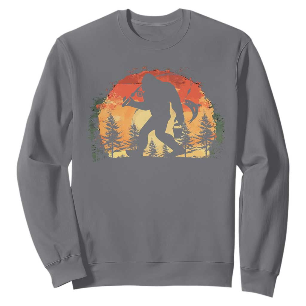 Bigfoot Fishing Sweatshirt Funny Retro Sasquatch Fisherman Dad TS10 Charcoal Print Your Wear