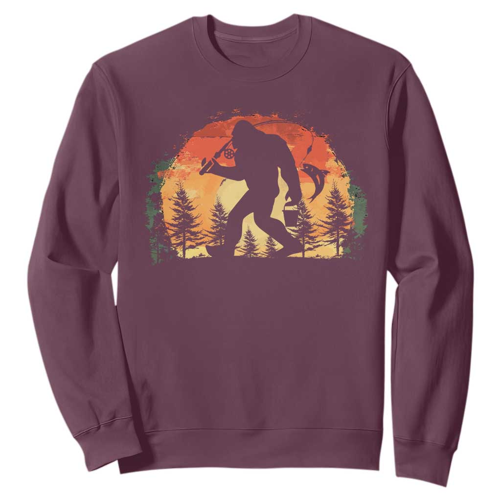 Bigfoot Fishing Sweatshirt Funny Retro Sasquatch Fisherman Dad TS10 Maroon Print Your Wear