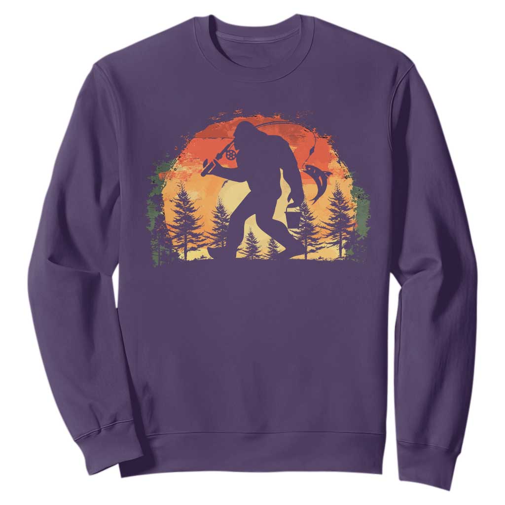 Bigfoot Fishing Sweatshirt Funny Retro Sasquatch Fisherman Dad TS10 Purple Print Your Wear