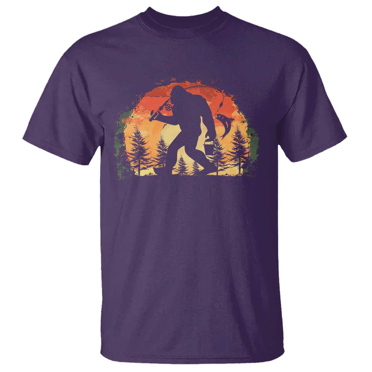 Bigfoot Fishing T Shirt Funny Retro Sasquatch Fisherman Dad TS10 Purple Print Your Wear