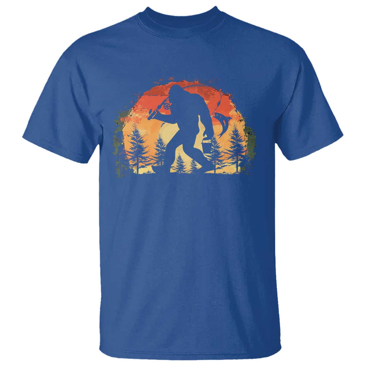 Bigfoot Fishing T Shirt Funny Retro Sasquatch Fisherman Dad TS10 Royal Blue Print Your Wear