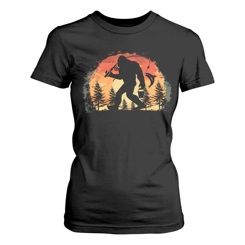 Bigfoot Fishing T Shirt For Women Funny Retro Sasquatch Fisherman Dad TS10 Black Print Your Wear