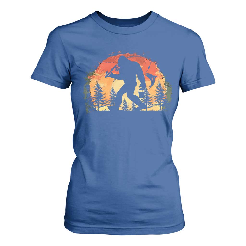 Bigfoot Fishing T Shirt For Women Funny Retro Sasquatch Fisherman Dad TS10 Royal Blue Print Your Wear