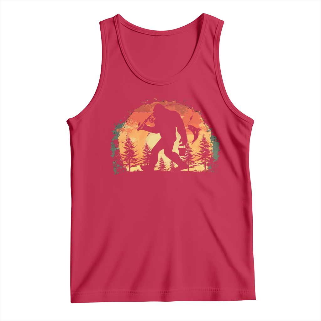 Bigfoot Fishing Tank Top Funny Retro Sasquatch Fisherman Dad TS10 Red Print Your Wear