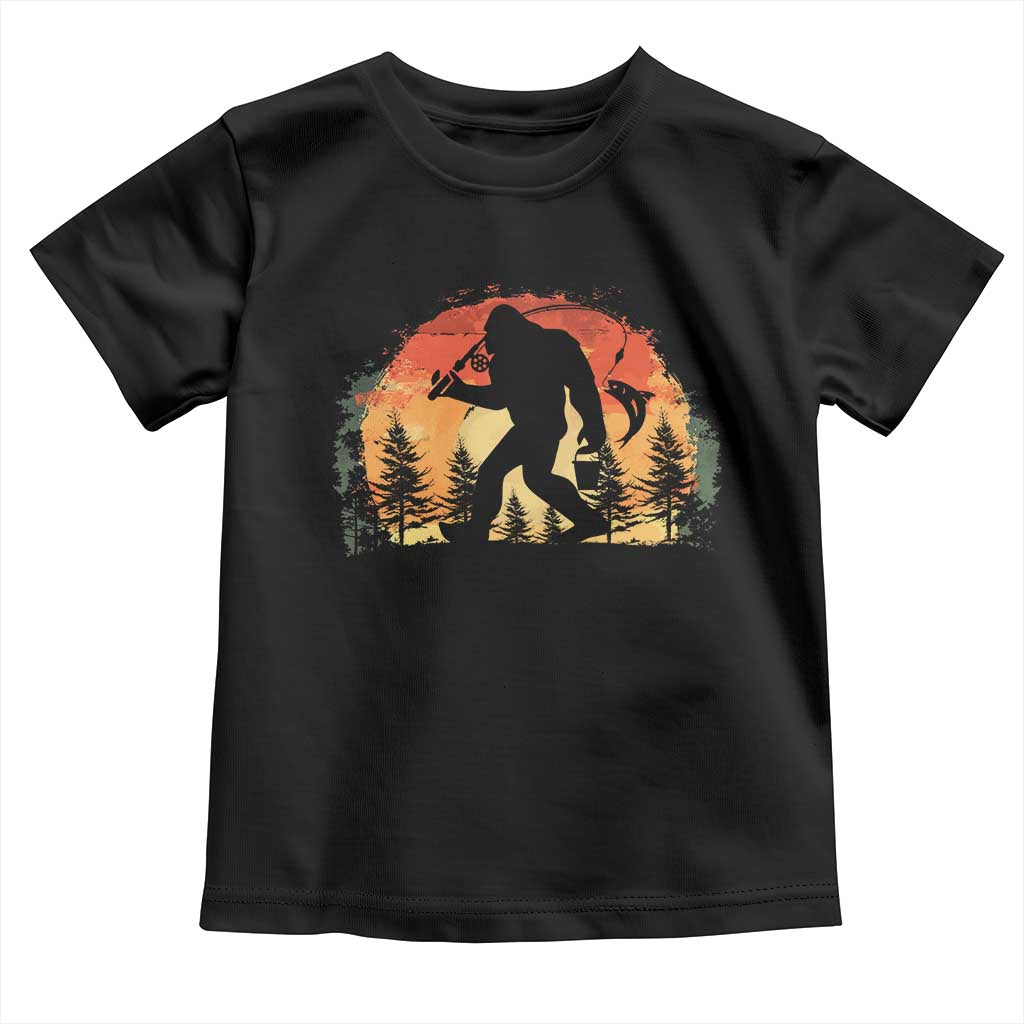 Bigfoot Fishing Toddler T Shirt Funny Retro Sasquatch Fisherman Dad TS10 Black Print Your Wear