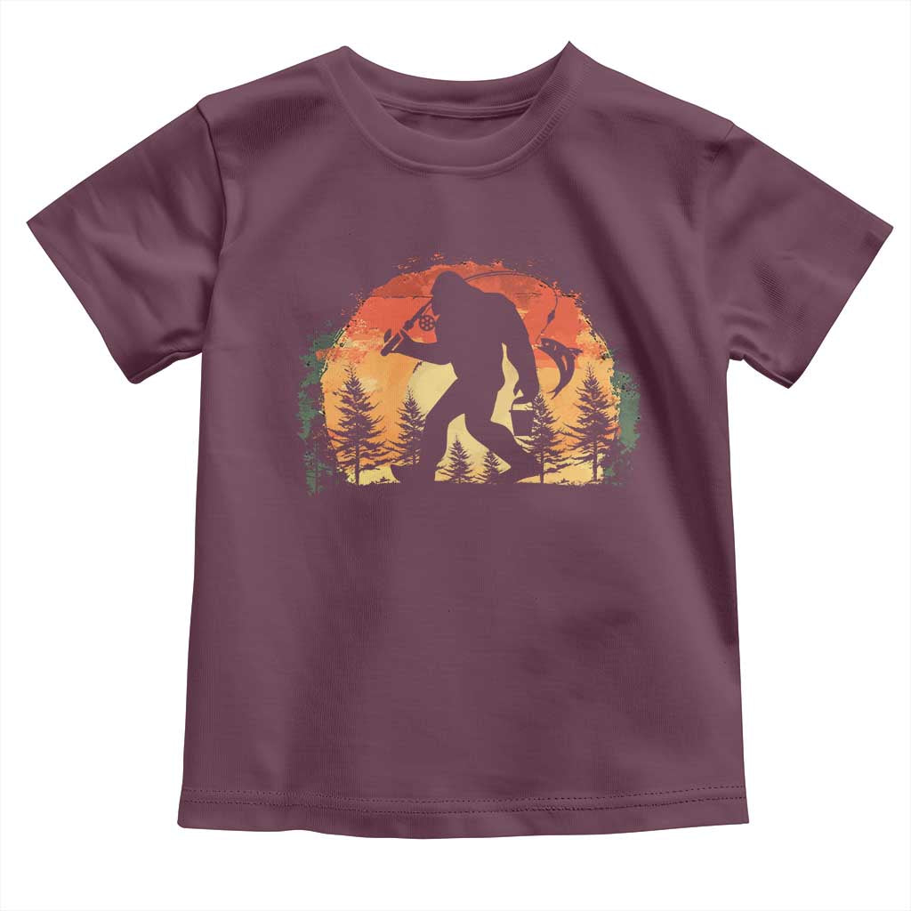 Bigfoot Fishing Toddler T Shirt Funny Retro Sasquatch Fisherman Dad TS10 Maroon Print Your Wear