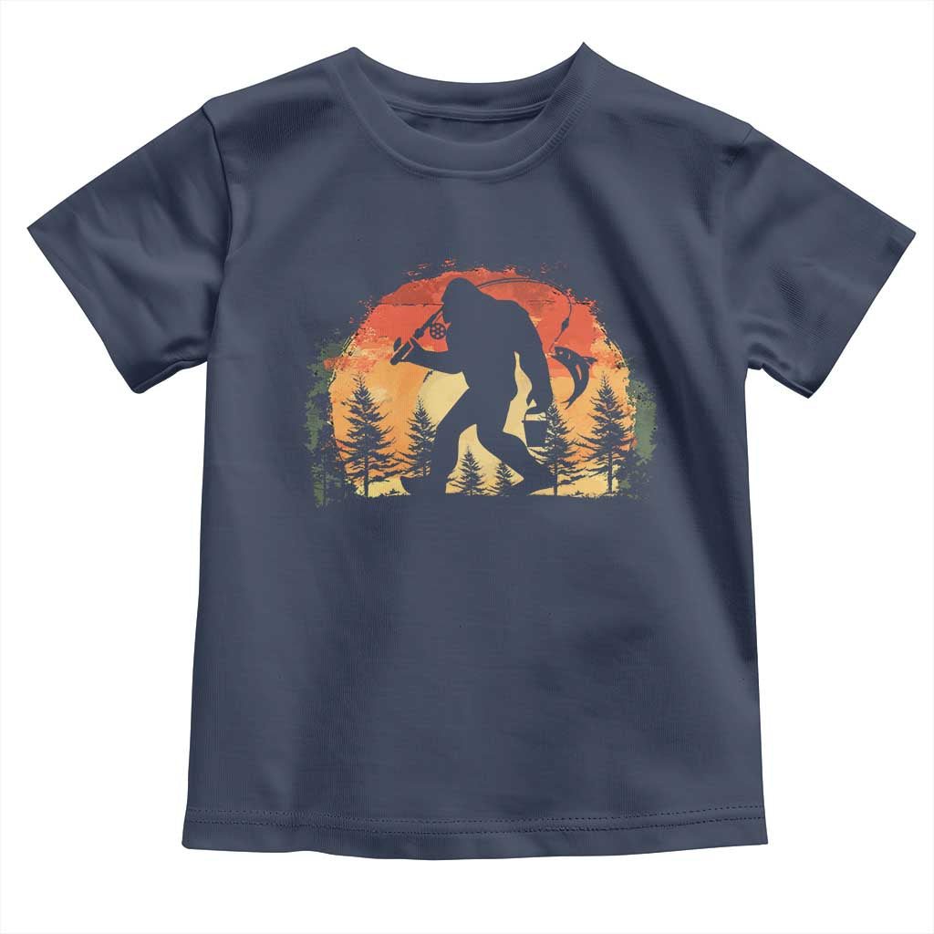 Bigfoot Fishing Toddler T Shirt Funny Retro Sasquatch Fisherman Dad TS10 Navy Print Your Wear