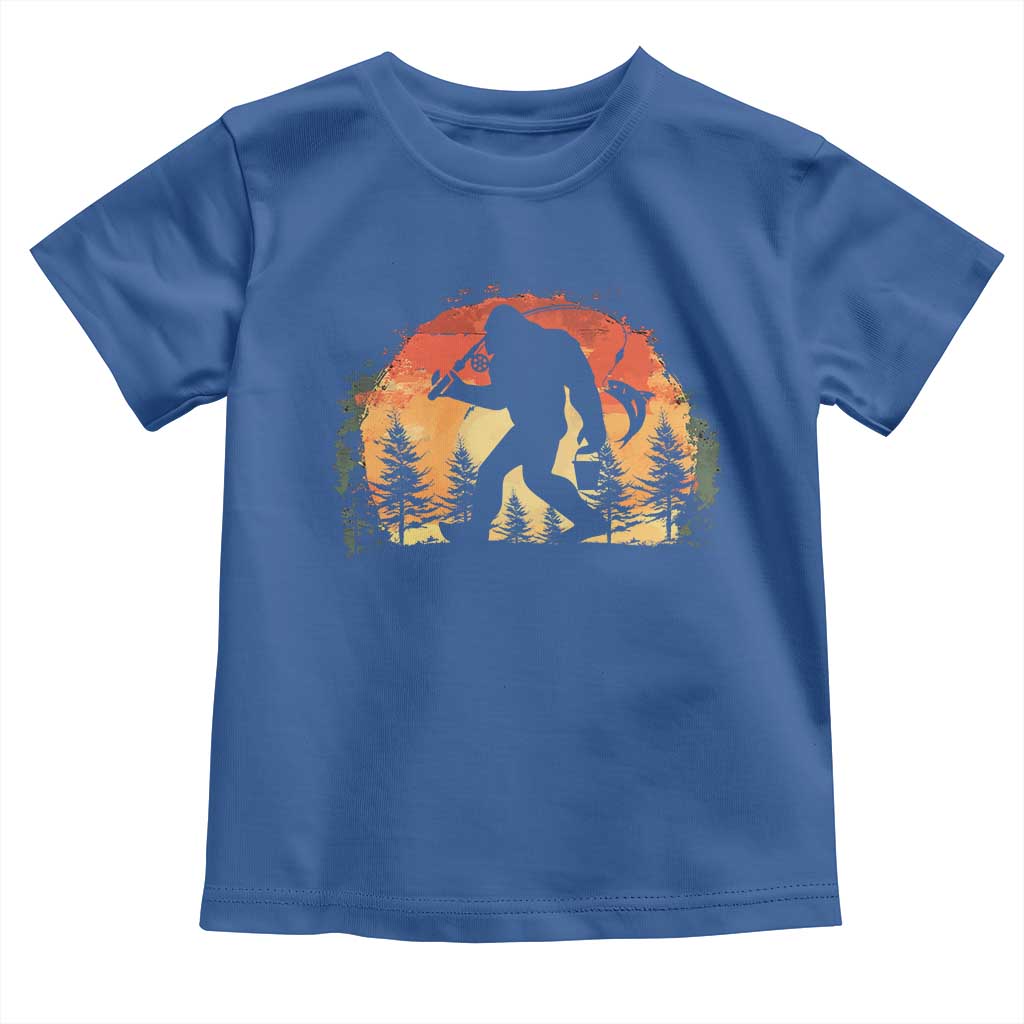 Bigfoot Fishing Toddler T Shirt Funny Retro Sasquatch Fisherman Dad TS10 Royal Blue Print Your Wear