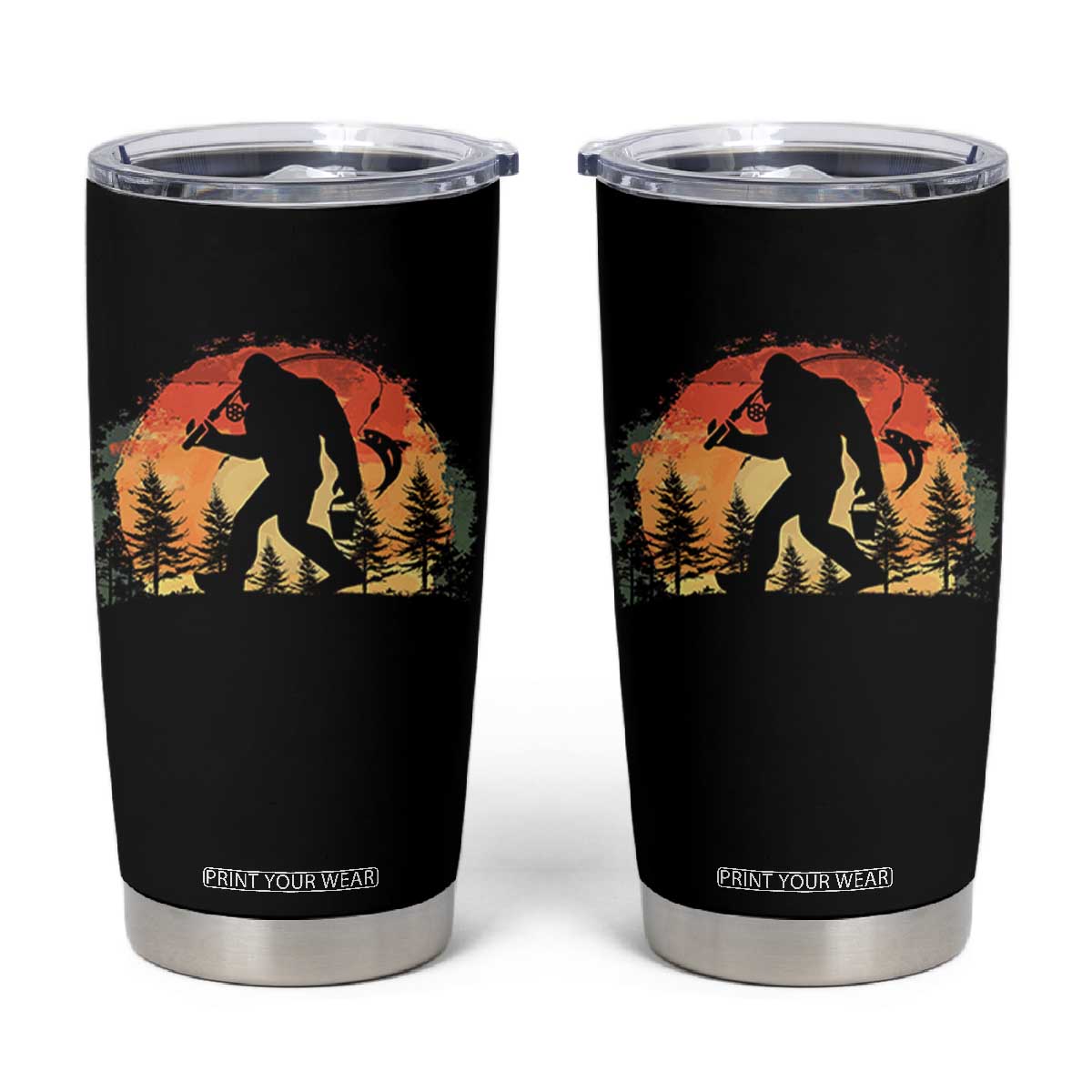 Bigfoot Fishing Tumbler Cup Funny Retro Sasquatch Fisherman Dad TS10 Black Print Your Wear