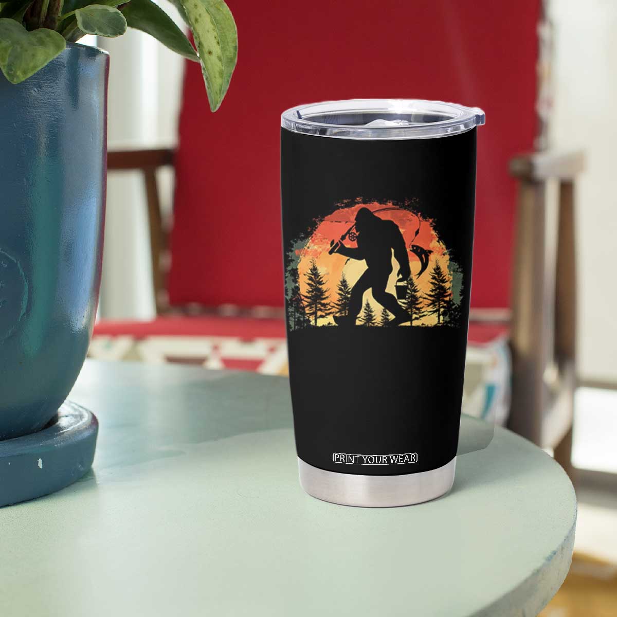 Bigfoot Fishing Tumbler Cup Funny Retro Sasquatch Fisherman Dad TS10 Print Your Wear